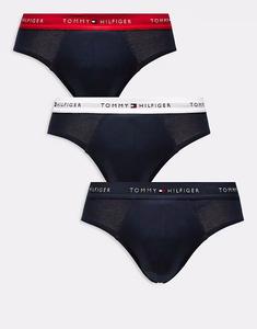 Фирменные хлопковые трусы Tommy Hilfiger Essentials, комплект из 3 пар, темно-синего цвета, белый/красный/темно-синий