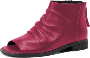 Женские ботильоны FSJ с открытым носком, расслабленные с низким квадратным каблуком, с закрученными вставками, вырезами и молнией, удобные туфли на каблуке, размеры 4-15 US, Fuchsia
