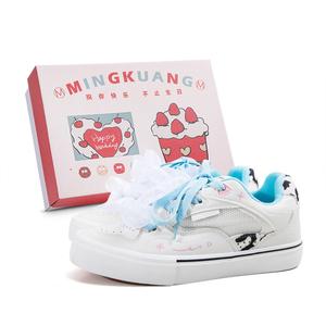 MINGKUANG Уличные кроссовки для скейтбординга из коровьей кожи, износостойкие и легкие, белые, женские