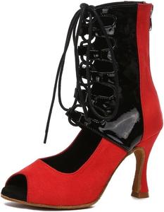 Женские танцевальные туфли с вырезами и шнуровкой с молнией, латинские, сальса, бальные танцы, сексуальные ботильоны MGM-Joymod, L591 Red