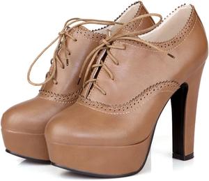 Женские туфли SHEMEE на платформе с закрытой шнуровкой, оксфорды на высоком каблуке, ботильоны с декоративной перфорацией, винтажные праздничные туфли, Brown