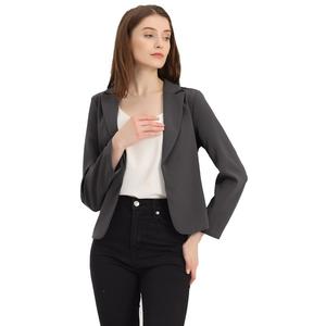 Женский пиджак с открытым передом и цветочным принтом ALLEGRA K, цвет Dark Grey Solid