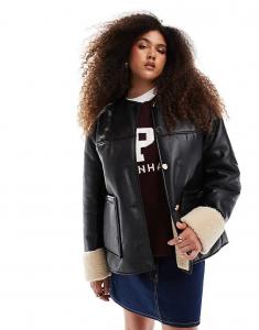 Куртка Asos Design Curve Collarless Borg Bonded, черный