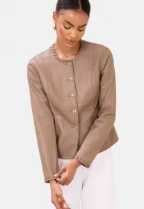 Блейзер прямого кроя без воротника с декоративной строчкой Lipsy, Faux Leather Neutral