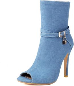Ботильоны на каблуке-стилетто с открытым носком UP2STEP | Элегантный дизайн с боковой молнией для стильной женской обуви, Blue