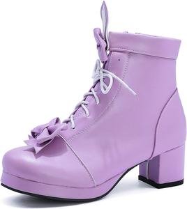Женская мода: массивные ботильоны на высоком каблуке с платформой и боковой молнией, милый бант, короткие ботинки, костюмированные лолита-принцесса LYYSKY, Purple