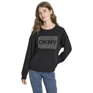 Толстовка DKNY с логотипом и стразами, свободного кроя, черный