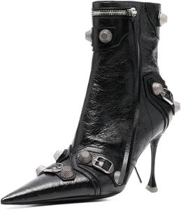 Женские модные ботильоны YDN с пряжкой, из телячьей кожи, с острым закрытым носком, на молнии, с заклепками, металлический узкий высокий каблук, обувь для покупок и вечеринок, размеры 4-16 US, Black