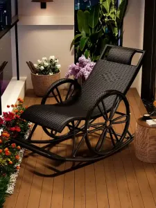 Fantasy Кресло-качалка из ротанга, двойного назначения для сидения и сна, с устойчивыми колесами, серебряные колеса + сиденье с подушкой + подголовник