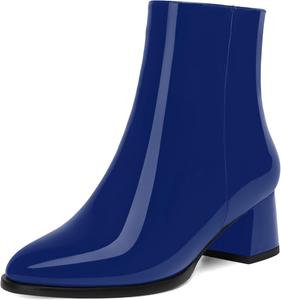 Женские ботинки NUMALEO с круглым носком, для путешествий и улицы, лаковые, стильные, на молнии, с толстым низким каблуком 5 см, высокие до щиколотки, Royal Blue