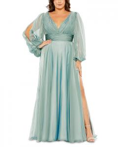 Пышное платье фасона "А-силуэт" с декоративными рукавами Mac Duggal, синий