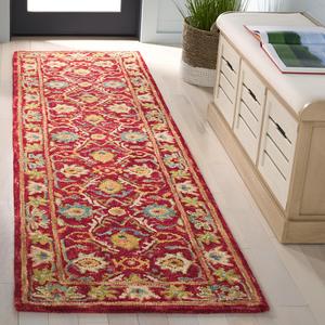 Ковер-дорожка SAFAVIEH, 69 x 244 см,  Blossom Collection, красный и зеленый, современный дизайн, идеален для помещений с высокой проходимостью: прихожая, ванная комната и кухня (BLM691Q-28)