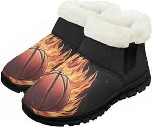 Детские зимние ботинки для девочек и мальчиков, теплые обувь с меховой подкладкой, противоскользящие модные ботильоны Chririnla, Fire Flame Basketball
