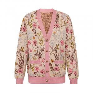 Шерстяной вязаный кардиган Deep Breath средней длины с цветочным узором, розовый