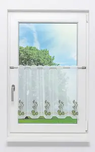 Штора для кафе, кружево Плауэн - кактусы (Ш x В) 64,8 см * 49 см, мохово-зеленый/зеленый