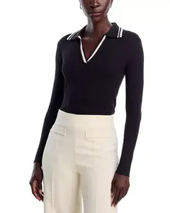 Пуловер с длинными рукавами и воротником в рубчик T Tahari, черный