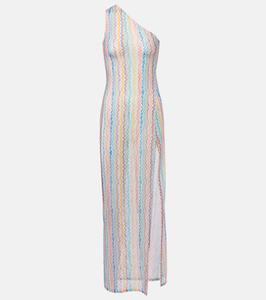 Макси-платье с асимметричным плечом и зигзагообразным прозрачным вставками Missoni, Multicolor Zig Zag