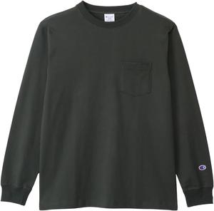 Мужская футболка с длинным рукавом Champion C3-W401Z, круглый вырез, 100% хлопок, карман, базовая модель, черный