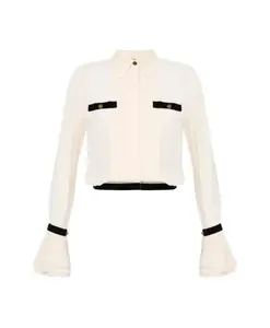 Блузка из жоржета с декоративными пуговицами. Elisabetta Franchi, бежевый