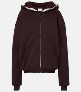 Хлопковая толстовка с капюшоном на молнии с отделкой крючком Magda Butrym, коричневый