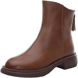 Женские ботинки на щиколотку, из натуральной кожи, в британском стиле, с шнуровкой, короткие зимние ботинки, с толстой подошвой Generic, Brown Furry