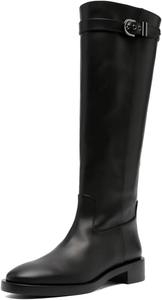 Женские сапоги Pazzion с закрытым круглым носком до колена, низким массивным каблуком, гладкой боковой молнией, ремешком и пряжкой, удобные для повседневной носки и путешествий, размеры US 4-16, Black