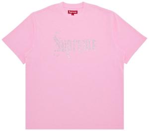 Футболка Supreme с коротким рукавом и стразами, розовая