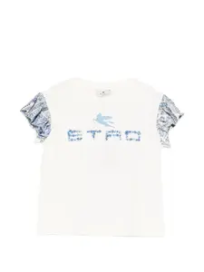 Футболка с цветочным принтом и оборками Etro Kids, бежевый