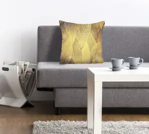 Королевская декоративная подушка "Филия", с золотистыми осенними листьями, чехол без наполнителя, 1 шт Queence 40х40 см, цвет goldfarben + bedruckt
