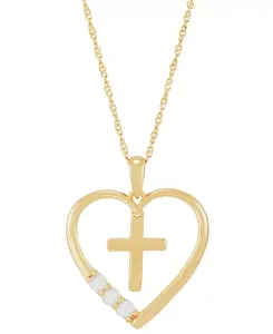 Ожерелье с подвеской в форме сердца с выращенным в лаборатории опалом, 18 дюймов (1/8 карата) из стерлингового серебра с позолотой 14 карат Macy'S, opal