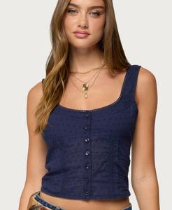 Женская хлопковая блузка с вышивкой и пуговицами Edikted, Navy