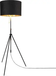Торшер Paco Home "Naomi uni Color", лампа E27 | без лампочки, регулировка высоты в гостиной от 121,5 до 176,5 см, велюровый переключатель Рост: 176,5 см, черный