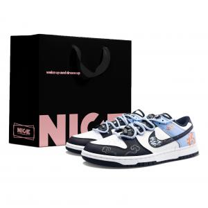 Nike Износостойкие низкие скейтбордистские кроссовки Dunk, унисекс, белый с синим