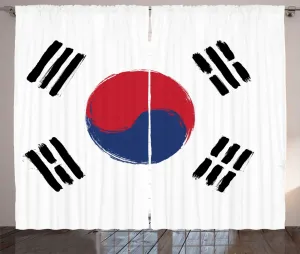 Шторы ABAKUHAUS в деревенском стиле с корейским флагом, рисунок в стиле кантри-гранж, универсальные ленточные шторы для гостиной с петлями и крючками, 280 x 175 см, цвет: белый, темно-синий Abakuhaus