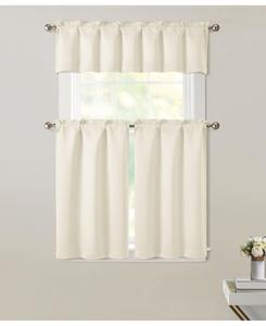 Комплект из 3 штор для затемнения комнаты: шторы на карнизе, ламбрекен и занавеска для кухни в стиле кафе Kate Aurora, Ivory