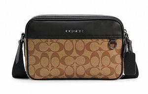 Сумка Graham из ПВХ с кожаными вставками, плечевая сумка, сумка через плечо среднего размера мужская цвета хаки черный COACH