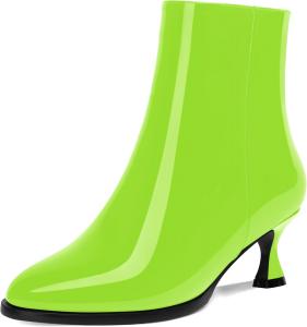 Женские ботинки MOVINSTEPS из лакированной кожи с застежкой-молнией, для холодной погоды, школьного стиля, с круглым носком, маленьким каблуком и высоким голенищем, каблук 5 см, Lime Green