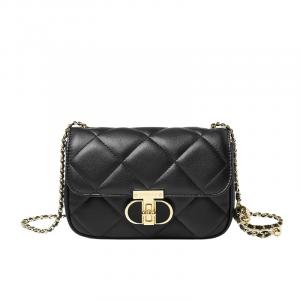 AOKANG Кожаная сумка через плечо с ромбовидным узором и цепочкой маленькая квадратная дамская подмышечная, Classic Black