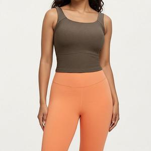 Женский топ с квадратным вырезом и широкими бретелями, ребристая ткань, облегающий крой Anna-Kaci, Brown