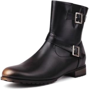 Женские байкерские ботинки DINTAHA на низком каблуке, плоские армейские боевые ботинки до щиколотки с двойной пряжкой, Black