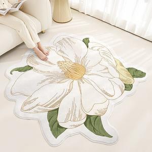 Budis Ковер круглый 200 см из искусственного бархата с узором белая маргаритка для офиса, гостиной, кресла-качалки