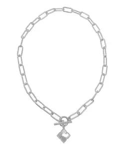 Ожерелье-Тогл с цепочкой-скрепкой из серебристо-белого перламутра с цветком Adornia, white