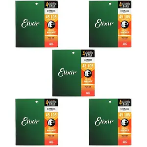 Струны Elixir 14677 Nanoweb для электрического баса с длинной шкалой - .045-.105, легкие/средние (упаковка 5 шт.)