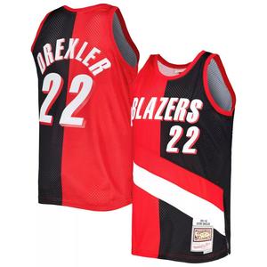 Мужская футболка Mitchell & Ness Clyde Drexler красно-черная Portland Trail Blazers Hardwood Classics 1991-92 Split Swingman Jersey