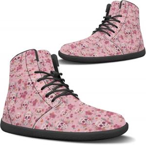 Женские кеды босиком высокие модные с нулевым перепадом подошвы, широкий размер, из PU кожи, на шнуровке, подарки на День святого Валентина, День святого Патрика, Пасху, размеры US 6-13.5 Quxjehoe, Rose Skull