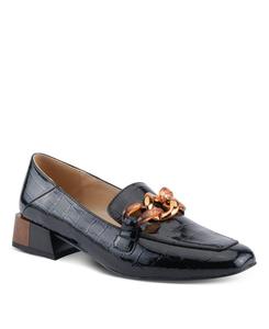 Женские лакированные лоферы Baldwin с текстурой под крокодиловую кожу, золотистой цепочкой из люцита, каблуком из искусственного дерева и мягкой стелькой - удобные слипоны на каждый день Azura, Black patent