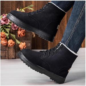 Зимние женские ботинки с утеплителем из меха, хлопковые, теплые, на шнуровке, комфортные, с нескользящей подошвой, на платформе, для улицы Hhhchpm, Black