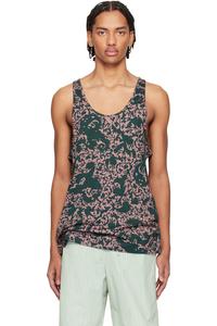 Dries Van Noten Зелено-Розовая майка с цветочным принтом