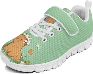 Кроссовки с животным принтом для мальчиков и девочек, обувь для ходьбы, модный дизайн, с одной пряжкой, теннисные кроссовки, дышащие, легкие, идеальные для детей Watdotory, оранжевый