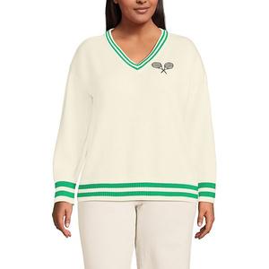 Свитер с V-образным вырезом Plus size Lands' End